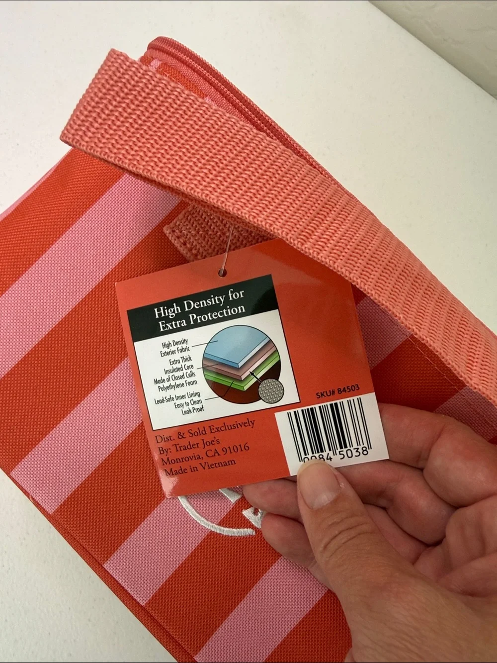 Trader Joe's Red & Pink Striped Mini Insulated Bag - Picture 5 of 8